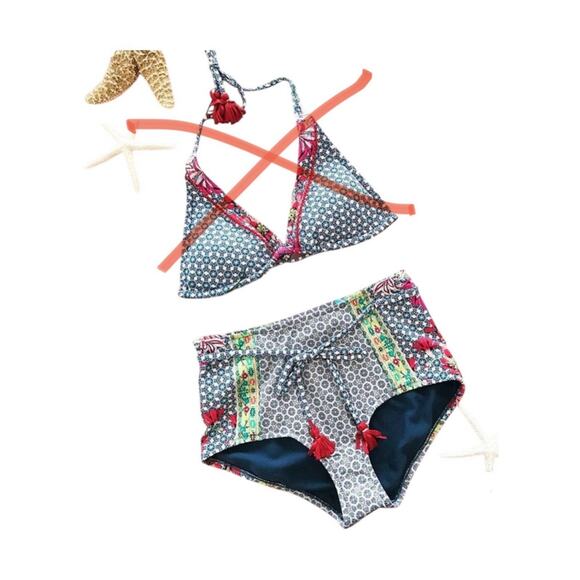 JOHNNY WAS WOMENS BAY BLUE Print HIGH WAIST BIKINI Bottoms SZ S 2 4 $120 NWOT - Picture 11 of 13